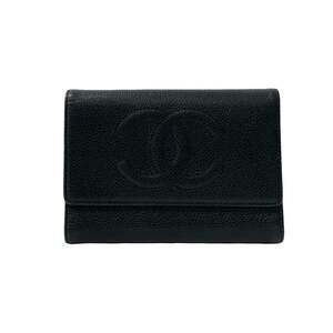 CHANEL Black Caviar Leather Logo Wallet